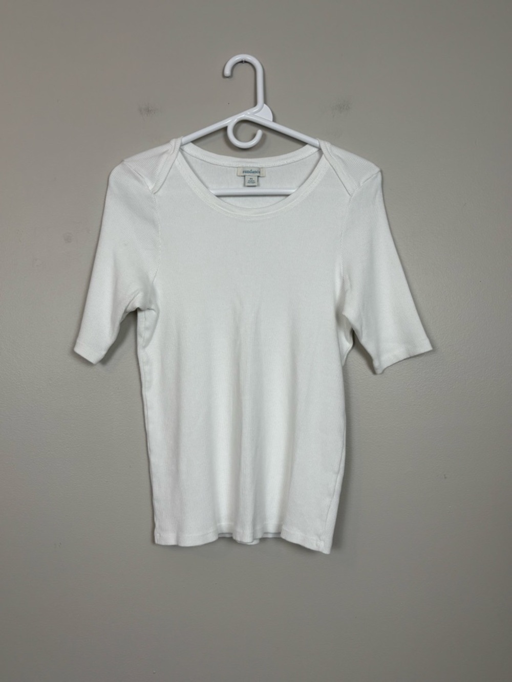 Sundance Top Womens XL Short Sleeve Ribbed Fitted Pullover Basic in White